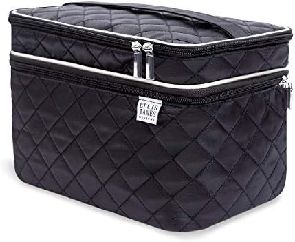 Ellis James Designs Large Travel Makeup Organiser Bag Make Up Train Case Professional - Black - Big Portable Cosmetic Bags and Cases Gifts for Women, Cute Beauty, Toiletry & Cosmetics Brush Organisers