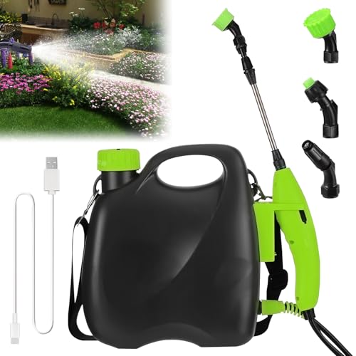 Battery Powered Backpack Sprayer 1.35Gallon, Garden Sprayer with Adjustable Shoulder Strap, Weed Yard Lawn Sprayer with 5 Mist Nozzles, The Telescopic Spray Rod Can Reach Further