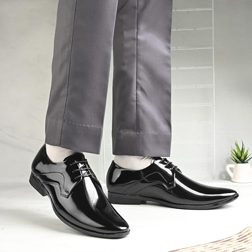 Image of Centrino Men's Formal Lace-Up Shoes | Soft & Comfortable Formal Shoe| Lace Up Textured Shiny & Glossy Oxford Casual Office Wear Shoes| Trending, Party, Outdoor Shoes for Office & College(9355)