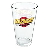 LOGOVISION The Big Bang Theory Sheldon Bazinga 16 oz Pint Glass, Tempered Glass, Licensed Printed Design & A Perfect Fan Gift | Great for Cold Beverages, Soda, Water