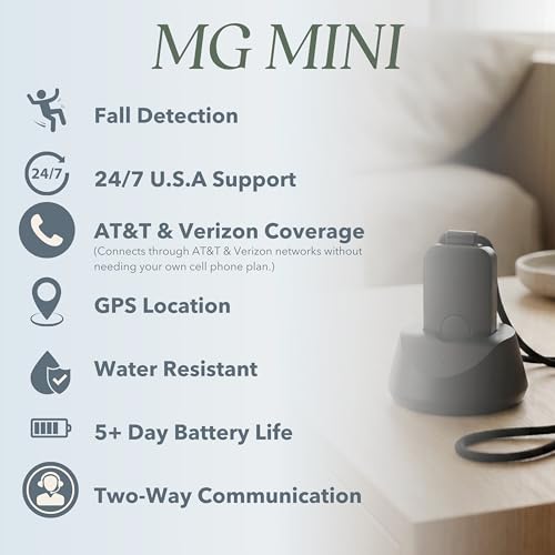 Medical Alert System for Seniors – Advanced Mini Device with Automatic Fall Detection, 24/7 Monitoring, GPS Tracking, Emergency Alert Pendant Necklace, SOS Button, Caregiver App, Waterproof | Black