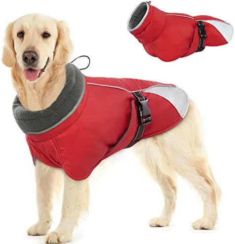 BRKURLEG Dog Jacket Winter Coat,Turtleneck Reflective Dog Cold Weather Coat with Fleece Lining,Waterproof Warm Padded Doggy Waistcoat,Adjustable Neck Chest Girth Dog Windbreaker Vest for All Breeds