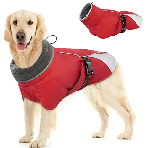 Brkurleg Dog Jacket Winter Coat,Turtleneck Reflective Dog Cold Weather Coat With Fleece Lining,Waterproof Warm Padded Doggy Waistcoat,Adjustable Neck Chest Girth Dog Windbreaker Vest For All Breeds #TOP15