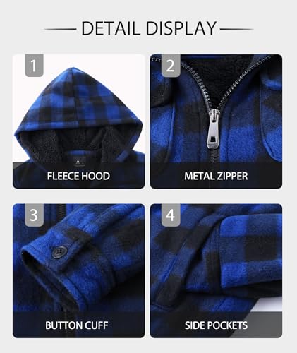 Image of GEEK LIGHTING Boys Flannel Jacket Sherpa Lined Hoodies Zip Up Fleece Plaid Shirt Jackets Winter Outdoor Coat Warm