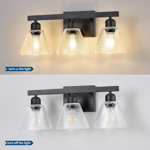 Dalouguan 3-Light Bathroom Vanity Light, Black Modern Bathroom Lighting Fixtures with Clear Glass Shade, Farmhouse Wall Sconces for Mirror Kitchen Bedroom Living Room — view 4