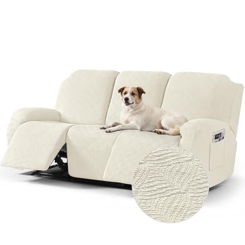 Image of Timeles Recliner Covers for 3 Seater Reclining Couch Covers Sofa Slipcover Furniture Protector for Dogs and Pets Stretch Soft Washable (Three-Seater, Cream)