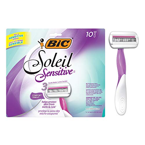BIC Soleil Sensitive Women's Disposable Razor, Triple Blade, Count of 10 Razors, For a Close and Smooth Shave