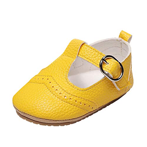 Toddler Flower Girl Shoes Mary Jane Dress Shoes Slip-on Ballet 𝙵lats Shoes Party School Shoes (Yellow, 3-6 Months)