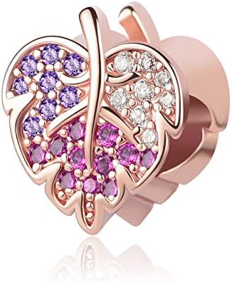 NanMuc Rose Gold Leaves Crystal Mom Grandma Friend Daughter Bead Charms for Pandora Bracelets for Birthday Gifts