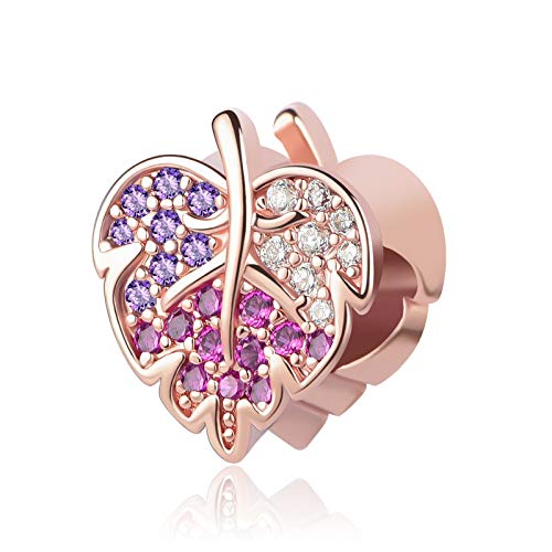 Nanmuc Rose Gold Leaves Crystal Mom Grandma Friend Daughter Bead Charms For Pandora Bracelets For Birthday Gifts #TOP21