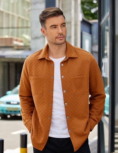 COOFANDY Mens Shacket Long Sleeve Shirt Jacket with Pockets Lightweight Quilted Overshirt2