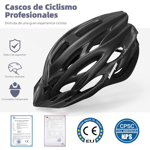 Casco de ciclismo con luz LED, de A-Best, casco integral especializado con luz de seguridad, visera y forro extraíbles, para adulto, negro - imagen 2