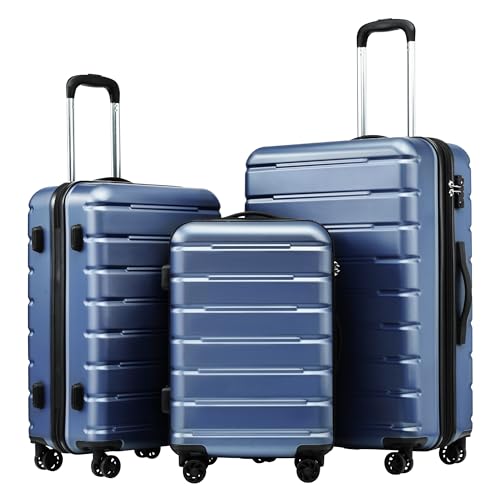 Coolife Luggage Suitcase Carry-on Spinner TSA Lock USB Port Expandable (only 28’’) Lightweight Hardside Luggage (Ice Blue, 3 piece set)