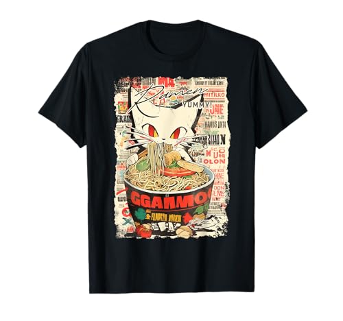 Gatto Noodles Ramen Giappone Y2K Kawaii Retrò Manga Anime Maglietta