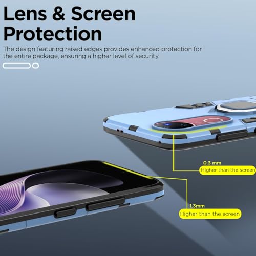 Image of Pikkme Back Cover for iQOO Z10R 5G / Vivo V50 5G / V50e 5G / Vivo T4R 5G | 360 Protection | Ring Holder | Kickstand | Tough Armor Case (Blue)