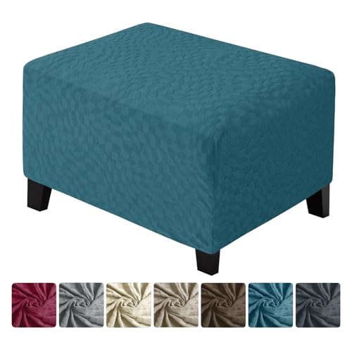 ZNSAYOTX 2026 Rectangle Ottoman Cover (L:18"-27") Super Stretch Soft Footrest Slipcover Form Fit, Universal Folding Foot Stool Covers with Non-Slip Elastic Band, Fashion Jacquard Texture, Teal