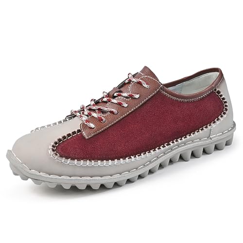 Men's Leather Hand Stitching Casual Walking Shoes Fashion Lace-Up Comfortable Soft-Soled Flats Shoes for Hiking Trekking Driving Business Working Office