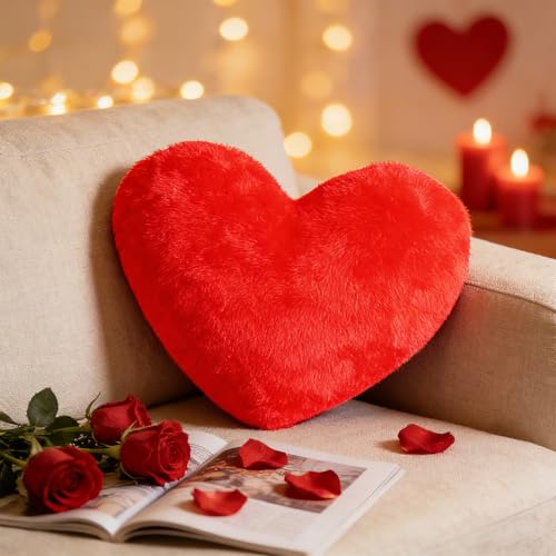 ALKNOT Herzkissen, Herzform Kissen Kuschelkissen, Herz-Kissen aus Plüsch 46x36 cm,Love Zierkissen Dekokissen,Plüsch kisse-n Weiche Deko für Wohnzimmer Schlafzimmer Sofa Bett,Kinder Geschenk