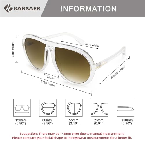 Image of Karsaer Oversized Vintage Aviator Sunglasses for Men Women?Big Retro Round Aviator Sunglasses K7132