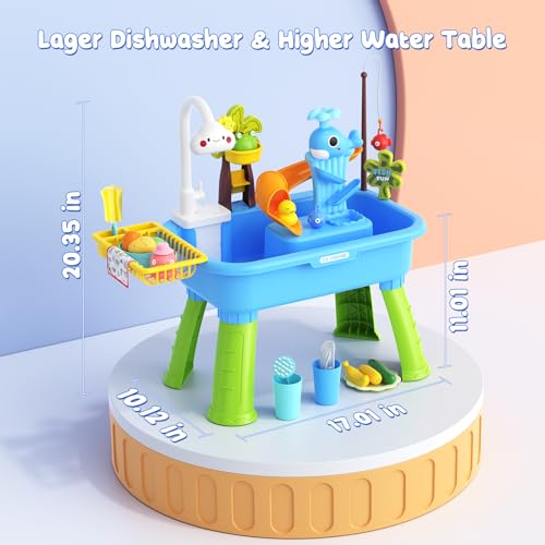 GGRH 2026 Upgraded Water Table for Toddlers 1-3 - Outdoor Toys for Kids Ages 4-8 with Pump, Summer Outside Sensory Activity Pool Toys, Kitchen Play Sink Toy with Running Water, Fishing Toy, Blue by GGRH - Image 2