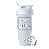 Rise & Grind on BlenderBottle brand Classic shaker cup, 28oz Capacity, Includes BlenderBall whisk (Rise & Grind - 28oz - White)