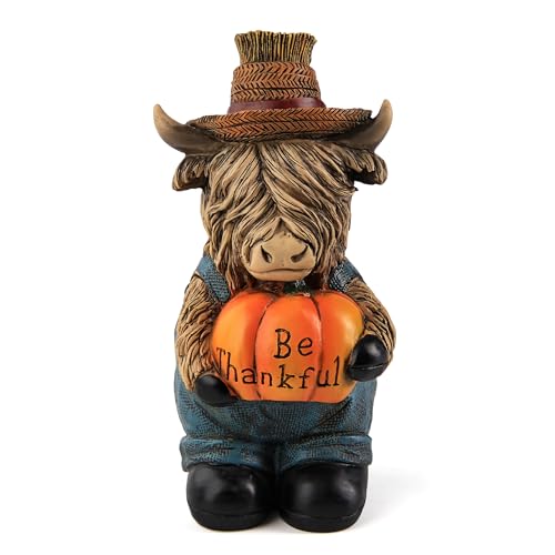 Thanksgiving Highland Cow Statue Pumpkin Decorations Fall Table Home Decor - image 1
