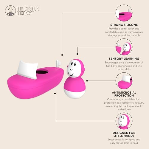 Jouet bain Matchstick Monkey bateau rose pour l'éveil sensoriel du bébé - 4