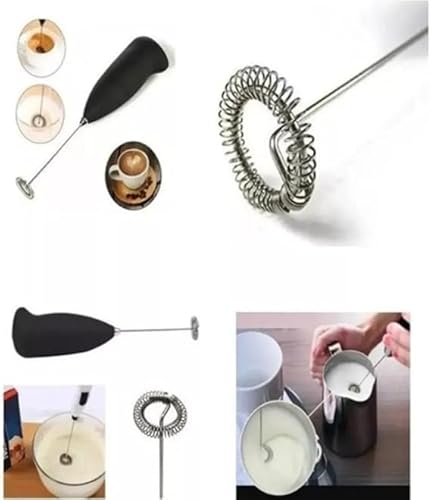 Mixer Manual a Pilha 18 cm para Café Cremoso, Cappuccinos, Chocolates Quentes e Shakes. (Preto)