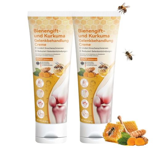 Bienengift und Kurkuma Gelenk Creme, 2 Stück Bienengiftsalbe, Bee Venom Joint Relief Gel, Bienengift Gelenk Creme, Beruhigend, Schmerzlinderung, für Beschwerden in Rücken, Gelenke, Knie (170G)
