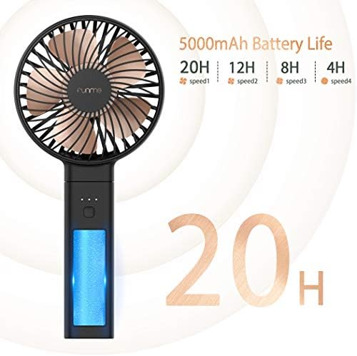 FUNME Handheld Fan 2023 New Mini Portable Fan with 5000 Battery Rechargeable 3.5-20H Working Time 4 Speeds Silent Powerful Foldable Fan for Girls Travel and Home Black