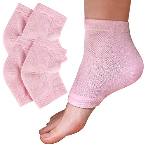 STÙNICK Moisturizing Heel Socks Overnight Cracked Heels While You Sleep 2 Pairs Gel Lined Skin Softening Treatment for Dry, Hard or Cracked Heels Day Night Spa Socks for Men and Women (Pink)