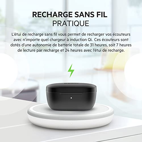 Belkin Écouteurs Bluetooth True Wireless SOUNDFORM Flow avec suppression du bruit de fond (Bluetooth, recharge sans fil, IPX5 résistance à l’eau, 31h de lecture, pour iPhone, Galaxy, Pixel, noir)