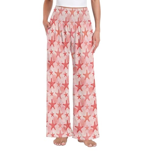 Pantalon large avec poches pour femme corail pour un look beach chic chic et décontracté
