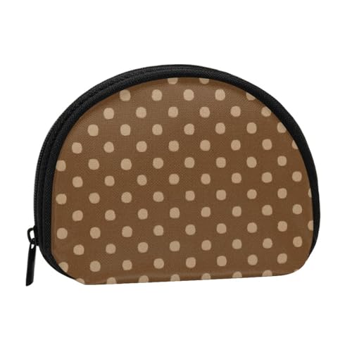 Portable Coin Purse Small Brown Polka Dot Mini Zippered Money Pouch Card Holder