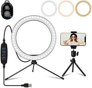 10.2“ Selfie Ring Light with Tripod Stand, Phone Holder and Bluetooth Remote, Adjustable