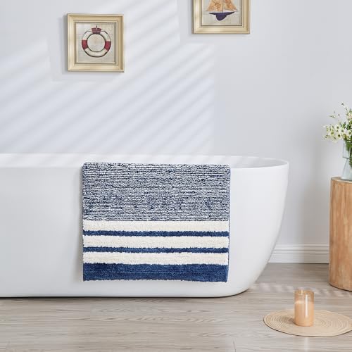 CozeCube Bath mats for Bathroom Non Slip, Fluffy Absorbent Microfiber Bath mat Washable, Aesthetic Bathroom Rugs, Large Navy Blue Striped Bath mat, Navy Blue, 36" x 24" by CozeCube - Used condition - Image 5