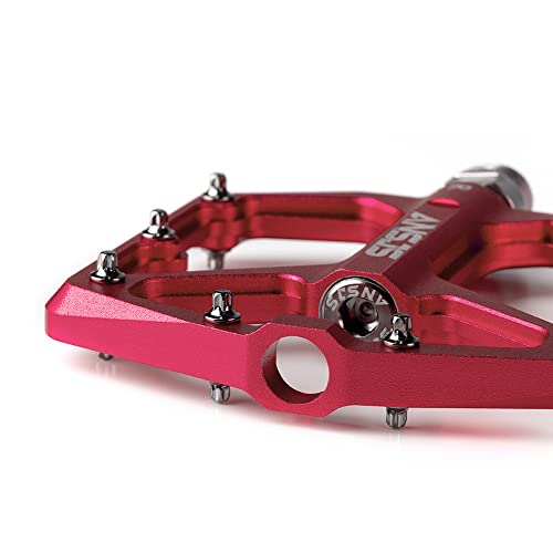 Ansjs Mountain Bike Pedals Mtb Pedals Bicycle Flat Pedals Aluminum 9/16" Sealed Bearing Lightweight Platform For Road Mountain Bmx Mtb Bike (Red) #TOP2