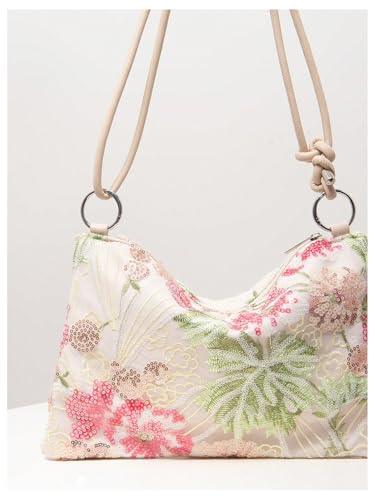 QWINEE Women's Floral Sequin Underarm Shoulder Bag Y2k Zipper Top Handle Purse Handbag with Adjustable Strap4