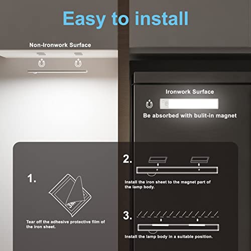 Moami 3 Color Led Closet Light, 66-Led Dimmable Usb Rechargeable Motion Sensor Magnetic Under Cabinet Lights 1100Mah Battery Operated White Strip Lighting, 20Cm/7.8Inch, Pack Of 2 #TOP6
