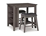 Signature Design by Ashley Caitbrook 25' Counter Height Dining Room Table Set with 2 Saddle Barstools & Storage, Gray