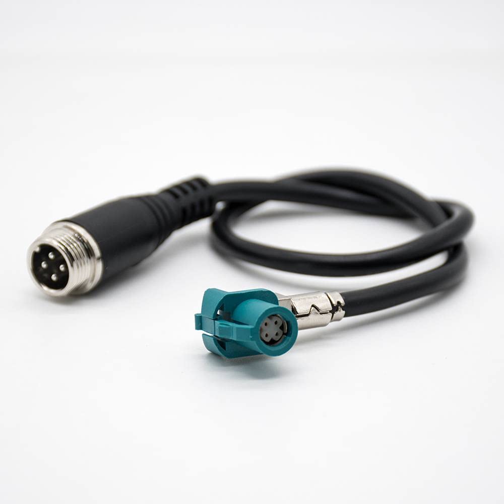 Fakra Z Type HSD Right Angle Female to Straight GX12 4 Pin Male Cable 0.3M