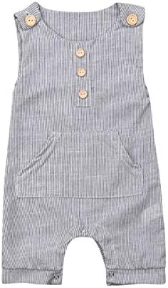FIOMVA Infant Newborn Baby Boy Girl Clothes Cotton Bodysuit Romper Jumpsuit Sunsuit Outfits Clothing (12-18 Months, Thin Striped Romper with Button)