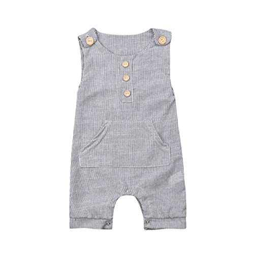 Fiomva Infant Newborn Baby Boy Girl Clothes Cotton Bodysuit Romper Jumpsuit Sunsuit Outfits Clothing (12-18 Months, Thin Striped Romper With Button) #TOP23