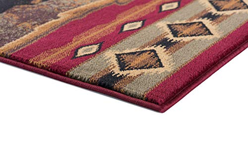 Sierra Bear Novelty Lodge Pattern Red Rectangle Area Rug, 8' X 10' #TOP3