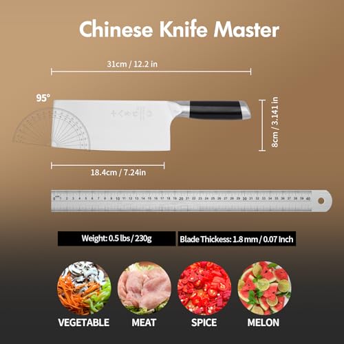 SHI BA ZI ZUO Coltello da chef cinese da 7 pollici, Coltello da Cuoco coltello da cucina sottile e leggero Coltello per verdure in acciaio inossidabile verdure e tritare piccole ossa - immagine 3