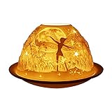 Realizzato in porcellana bianca non smaltata con un motivo originale in rilievo sulla cupola; composto da una copertura a forma di cupola con un foro di ventilazione sulla parte superiore e da una piastra per posizionare la candela tealight; Adatto per candele tealight o una candela a LED.