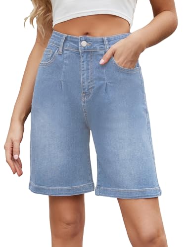 TOSATISFINE High Waisted Jean Shorts for Women Plus Size Wide Leg Baggy Stretch Denim Shorts Bermuda Shorts Light Blue 2XL