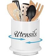 Y&ME YM Utensil Holder, 360° Rotating Kitchen Utensil Holder for Countertop, Bamboo Utensil Caddy...