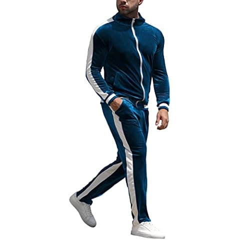 YAOGRO Velour Tracksuit Sweatsuit Set:Men's Jogging Suits Full Zip Casual Jackets Pants 2 piece Outfit Athletic Workout Blue Cover