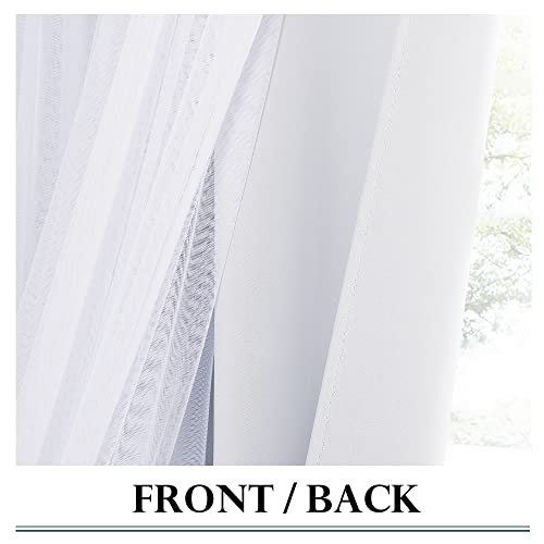 Pony Dance White 95 Inch Sheer Curtains - Double-Layered Blackout Curtains Set Sheer Overlay Solid Room Darkening Panels For Living Room/Bedroom ((Winter White, 52 Inch Width For Each, Set Of 2) #TOP4